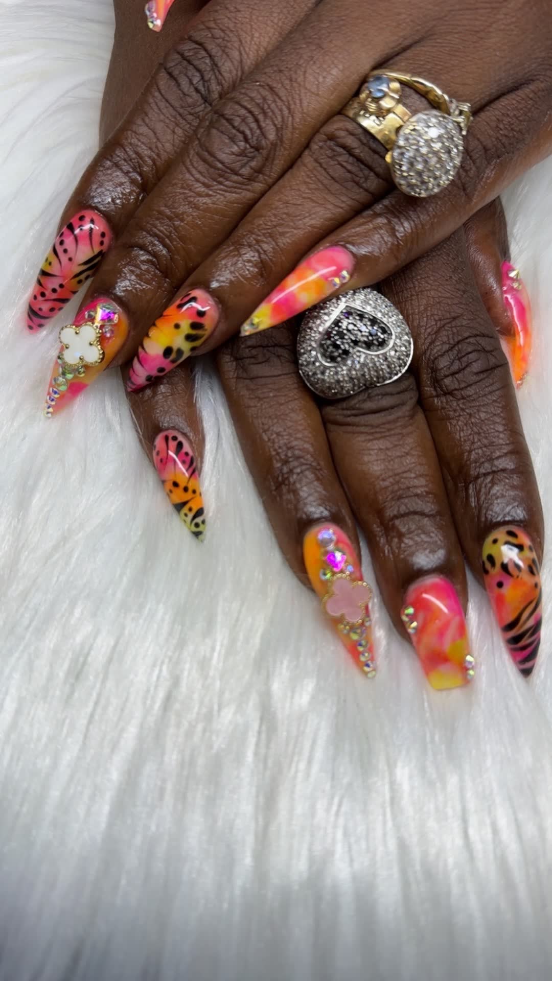 Tropical ombre stiletto with butterfly art