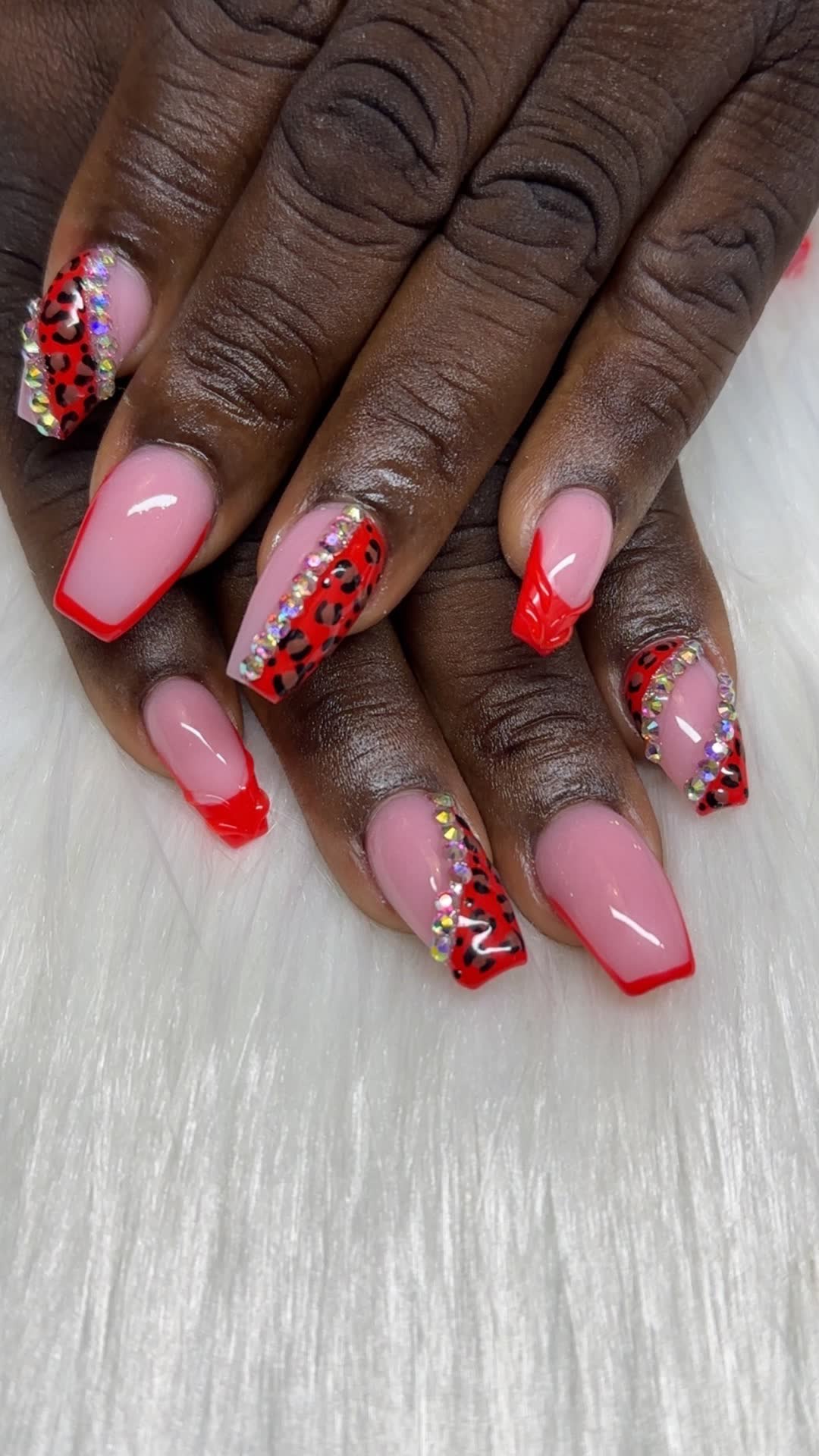 Red leopard tips with crystal borders