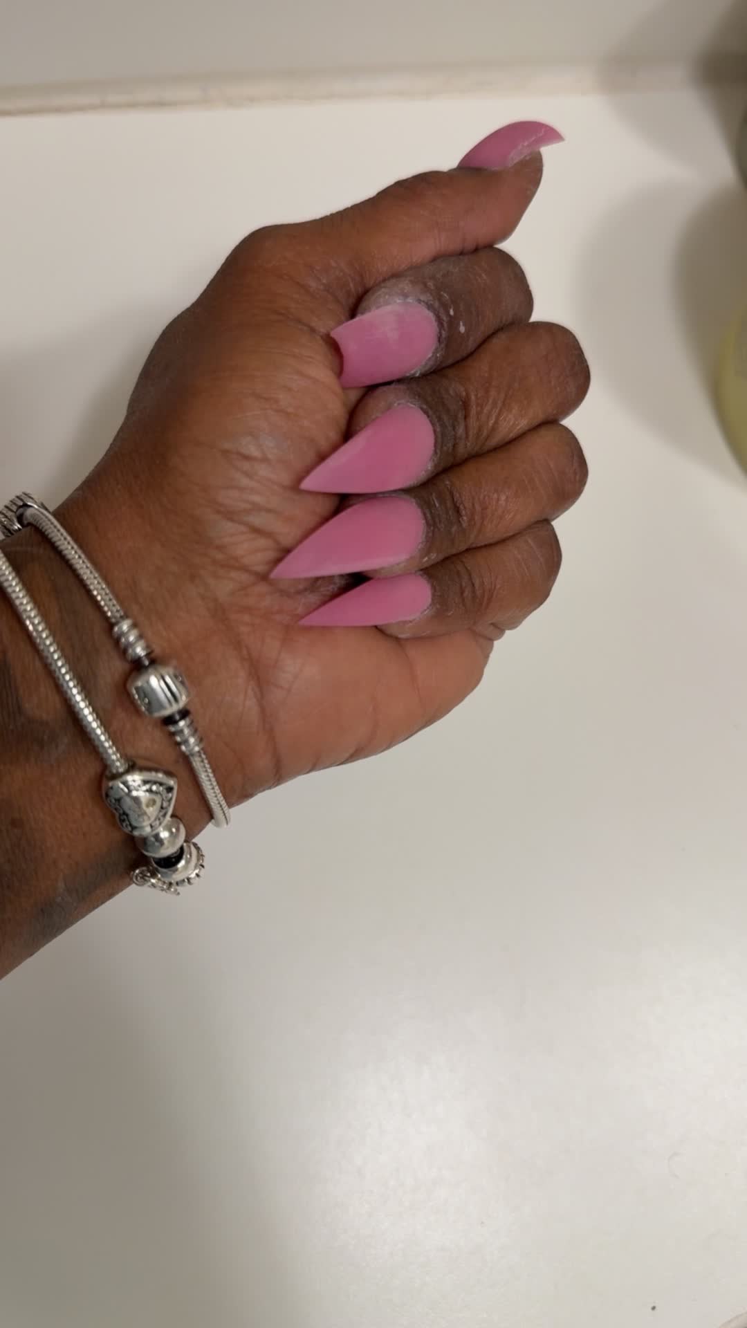 Matte pink stiletto, short and clean