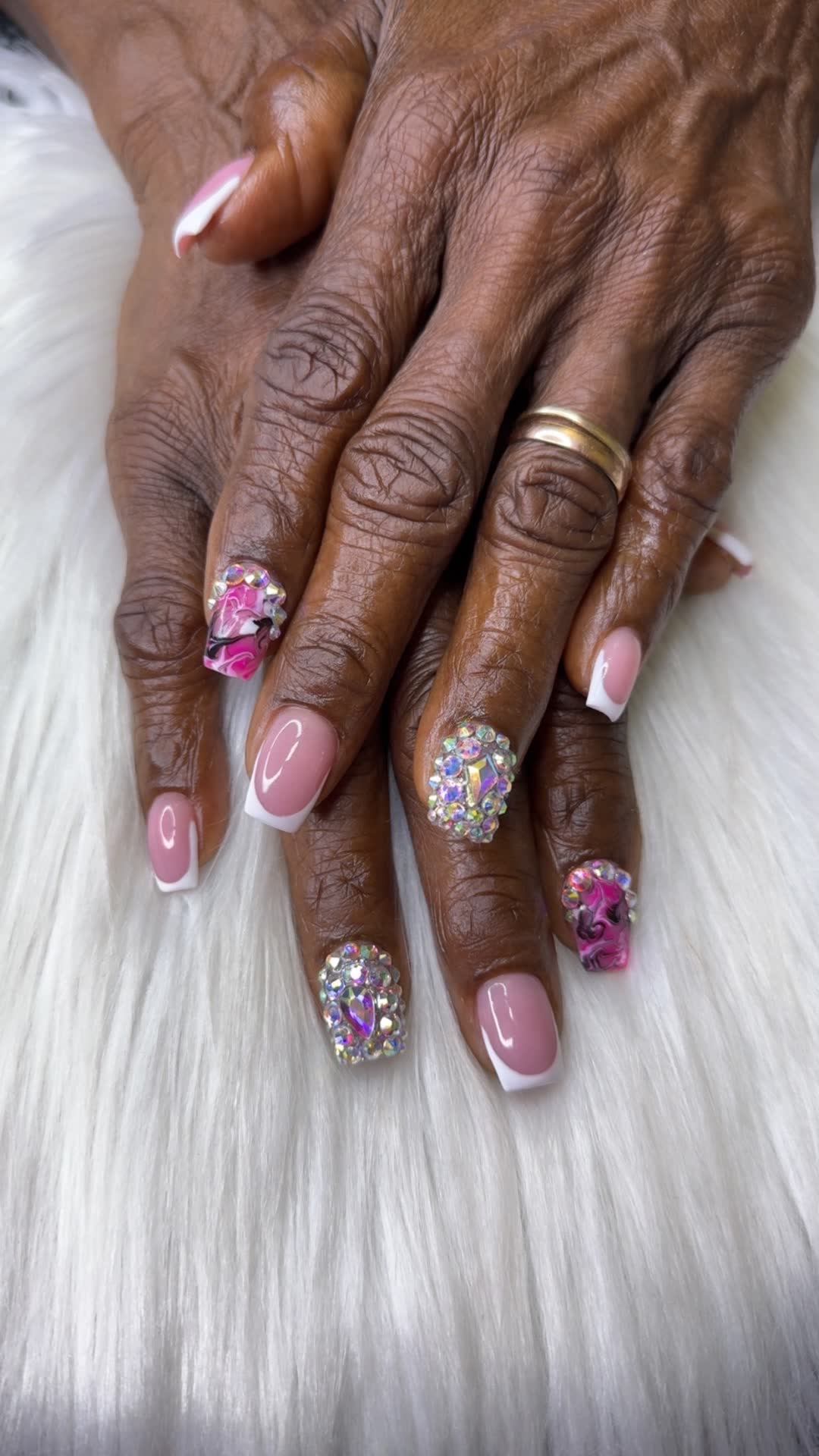 Classic white French with pink marble accents