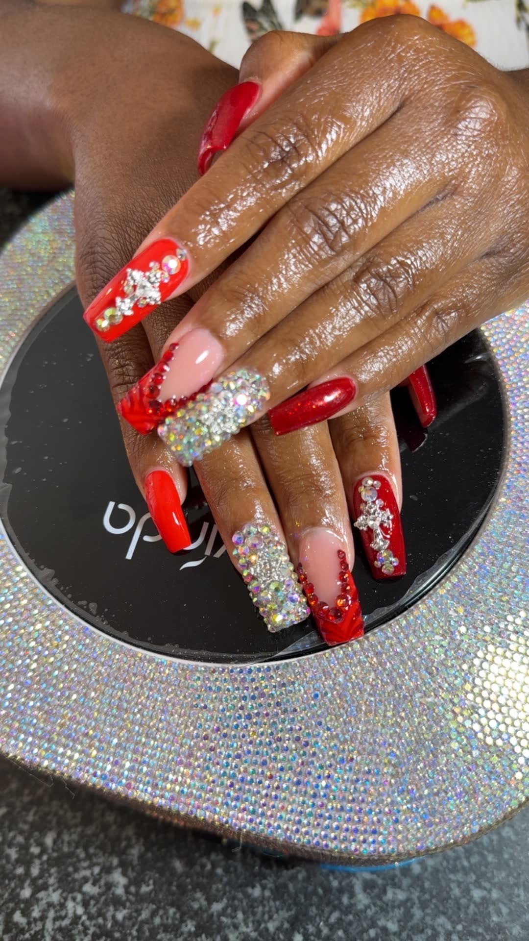 Red coffin set with crystal cross art
